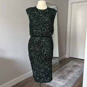 Sequined midi cocktail dress with shoulder pads